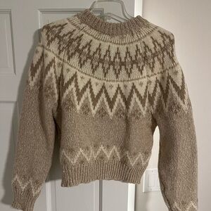 Mango Tan Cowl Neck Sweater with Cream Accents